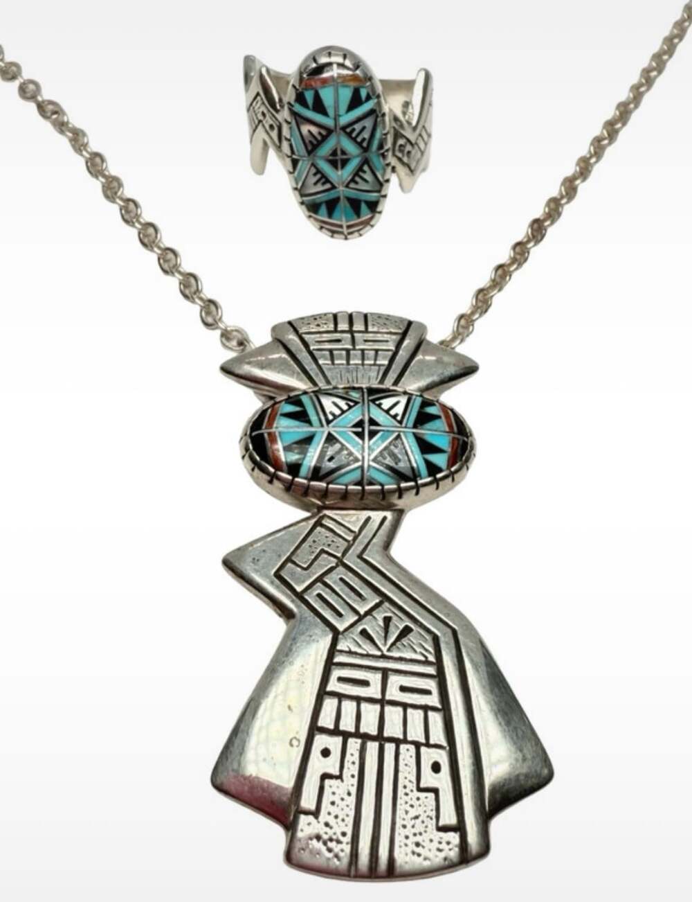 Roderick Tenorio Sterling Silver Inlay Morning Star Pendant Necklace